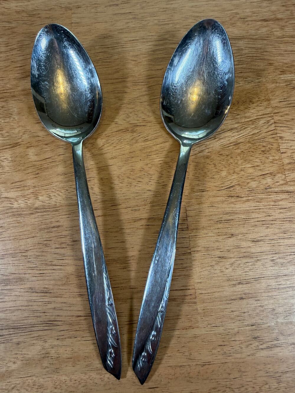 Vintage Montgomery Ward Lynn Serving Spoons Set of 2 Stainless Steel Japan 8.5"